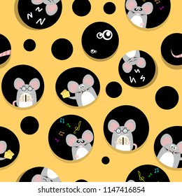 Cute rat and mouse live in cheese home cute creativity abstract background seamless pattern texture fabric for kids vector illustration, animal cartoon collection character