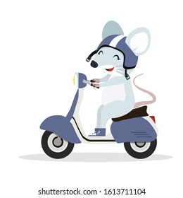 Cute rat mouse on motorcycle vector