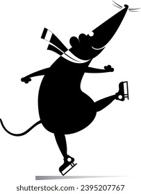 Rute oder Maus ein Skater. 
Cartoon süße Ratte oder Maus. Schwarz auf weißer Illustration
