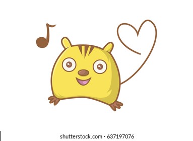 Cute Rat in musical mood. Vector Illustration. Isolated on white background.