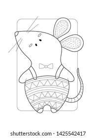 Cute rat in pants. Page for coloring book, greeting card, print and poster. Hand-drawn vector illustration.