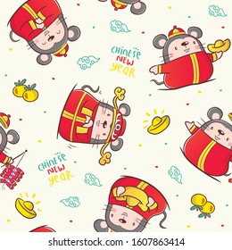 cute rat pattern vector, happy chinese new year background with cartoon illustration