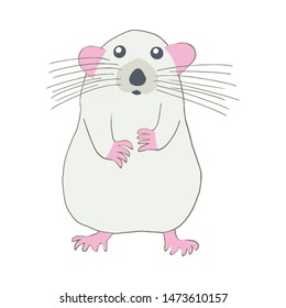 Cute rat with pink paws on white background. Vector Illustration