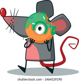 cute rat playing with donuts