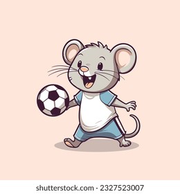 cute rat playing football vector illustration