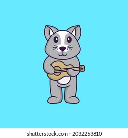 Cute rat playing guitar. Animal cartoon concept isolated. Can used for t-shirt, greeting card, invitation card or mascot.