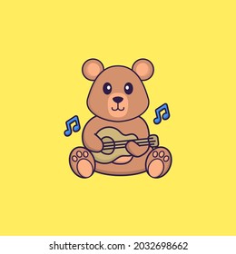 Cute rat playing guitar. Animal cartoon concept isolated. Can used for t-shirt, greeting card, invitation card or mascot.