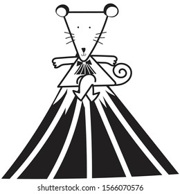 Cute rat sit on the mountain cartoon character, black and white drawing illustration.