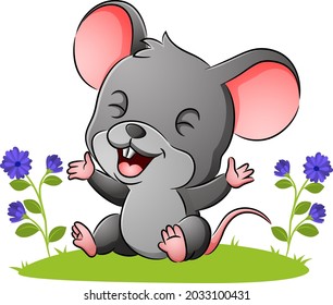 The cute rat is sitting on the garden of illustration