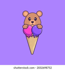 Cute rat with sweet ice cream. Animal cartoon concept isolated. Can used for t-shirt, greeting card, invitation card or mascot.