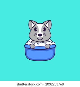 Rata dulce bañándose en la bañera. El concepto de caricatura animal aislado. Puede usarse para camisetas, tarjetas de felicitación, tarjetas de invitación o mascota.