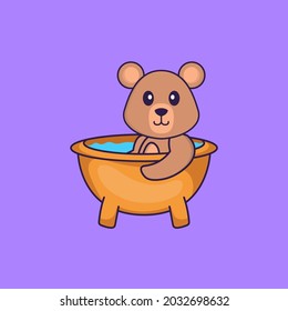 Cute rat taking a bath in the bathtub. Animal cartoon concept isolated. Can used for t-shirt, greeting card, invitation card or mascot.