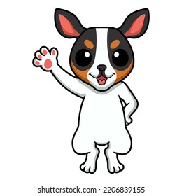 Cute rat terrier dog cartoon waving hand