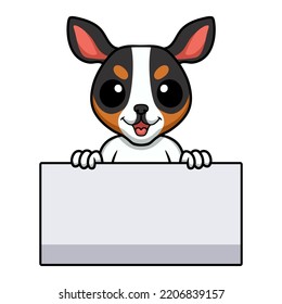 Cute rat terrier dog cartoon holding blank sign