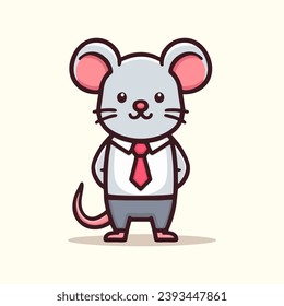 Cute rat in a tie flat style mascot vector illustration