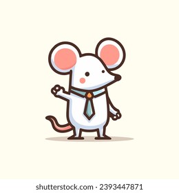 Cute rat in a tie flat style mascot vector illustration