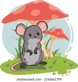 cute rat under a big mushroom
