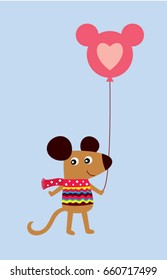 cute rat with valentine balloon vector