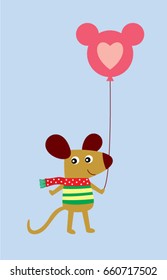 cute rat with valentine balloon vector