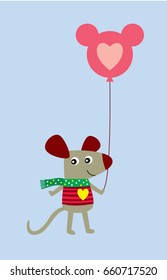 cute rat with valentine balloon vector