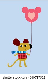 cute rat with valentine balloon vector