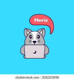Cute rat is watching a movie. Animal cartoon concept isolated. Can used for t-shirt, greeting card, invitation card or mascot.