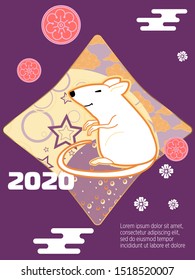 Cute rat/mouse cartoon character mascot. Happy new year 2020. Year of the rat. 