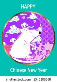 Cute rat/mouse cartoon character mascot. Happy new year 2020. Year of the rat. 