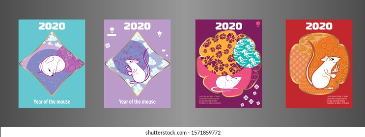 Cute rat/mouse cartoon character mascot. Happy new year 2020. Year of the rat. 
