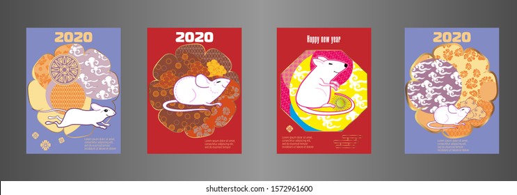 Cute rat/mouse cartoon character mascot. Happy new year 2020. Year of the rat. 
