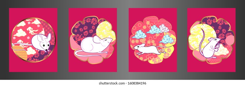 Cute rat/mouse cartoon character mascot. Happy new year 2020. Year of the rat.