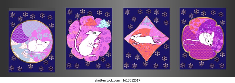 Cute rat/mouse cartoon character mascot. Happy new year 2020. Year of the rat. 