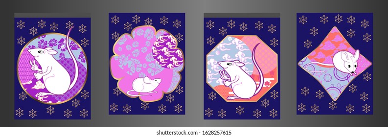 Cute rat/mouse cartoon character mascot. Happy new year 2020. Year of the rat. 