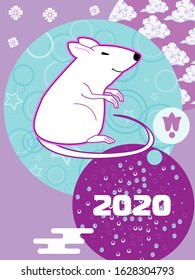 Cute rat/mouse cartoon character mascot. Happy new year 2020. Year of the rat. 