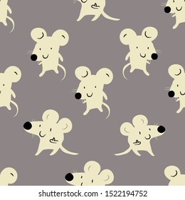 Cute Rat,Mouse.Hand drawn cartoon character.Seamless pattern,background,wrapping paper.