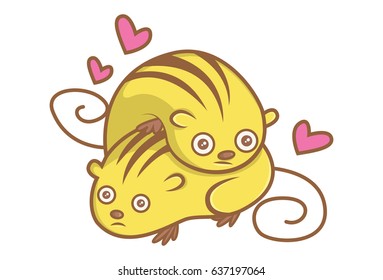 Cute Rats in love. Vector Illustration. Isolated on white background.