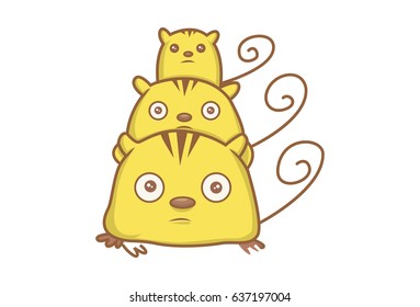 Cute Rats one above the another. Vector Illustration. Isolated on white background.