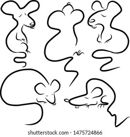 Cute rats simple fast sketch illustration. Different poses.