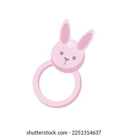 Cute rattle in shape of bunny for babies vector illustration. Cartoon drawing of toy for little children isolated on white background. Childhood, maternity, birthday concept