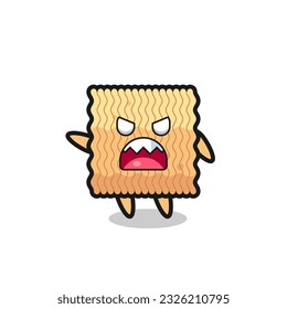 cute raw instant noodle cartoon in a very angry pose , cute style design for t shirt, sticker, logo element