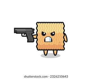 the cute raw instant noodle character shoot with a gun , cute style design for t shirt, sticker, logo element