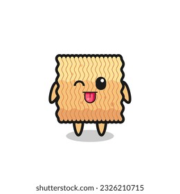 cute raw instant noodle character in sweet expression while sticking out her tongue , cute style design for t shirt, sticker, logo element