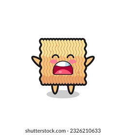 cute raw instant noodle mascot with a yawn expression , cute style design for t shirt, sticker, logo element