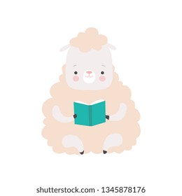Cute Reading Book, Adorable Smart Animal Character Sitting with Book Vector Illustration