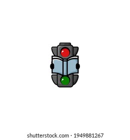 Cute Reading Traffic Light Cartoon Character Vector Illustration Design. Outline, Cute, Funny Style. Recomended For Children Book, Cover Book, And Other.