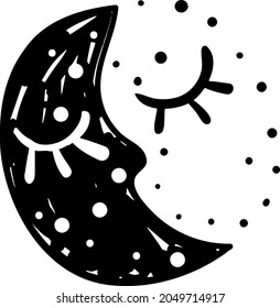 Cute ready-made poster design in the shape of a cute moon for decorating kids rooms, posters, coloring books, notebooks, notebooks, diary, textiles, baby clothes, bedding.