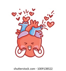 Cute real anatomic Heart character with eyes in love. I Heart You. Set of hand drawn vector illustration in cartoon, doodle style as logo, mascot, sticker, emoji, emotions