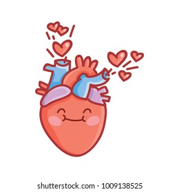 Cute real anatomic Heart character with eyes in love. I Heart You. Set of hand drawn vector illustration in cartoon, doodle style as logo, mascot, sticker, emoji, emotions