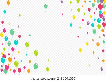 Netter realistischer Ballon Vektorgrafik transparenter Hintergrund. Jubiläum aufblasbare Kugel Illustration. Rot und Grün und Gelb feiern Cover. Mehrfarbiger Überraschungsballon-Banner.