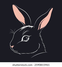 Cute realistic bunny rabbit outline sketch vector illustration.
